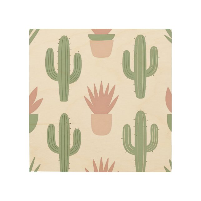 Pastel Cactus Succulent Pattern Wood Wall Art (Front)