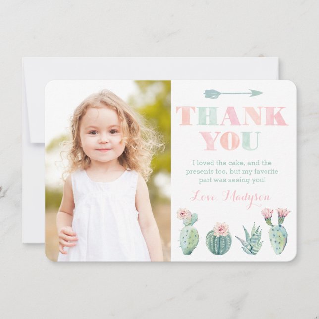 Pastel Cactus Thank You Card from Girl (Front)