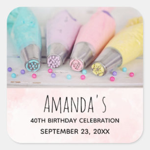 Pastel Cake Decorating Tools Birthday Square Sticker