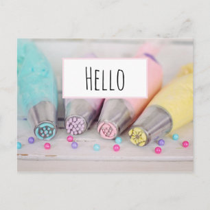 Pastel Cake Decorating Tools Hello Postcard