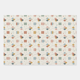 Pastel Cakes, Balloons & Confetti Scandi Wrapping Paper Sheets