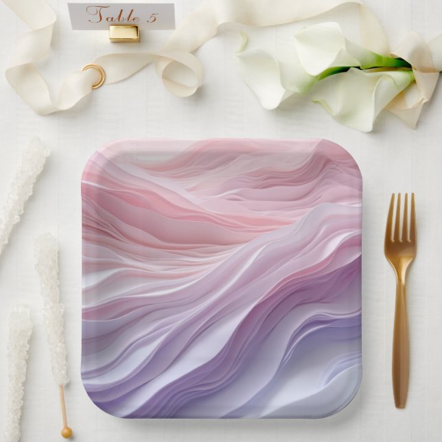 Pastel Calming Wave Pattern Paper Plates (Wedding)