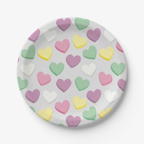 Pastel Candy Conversation Hearts Paper Plate