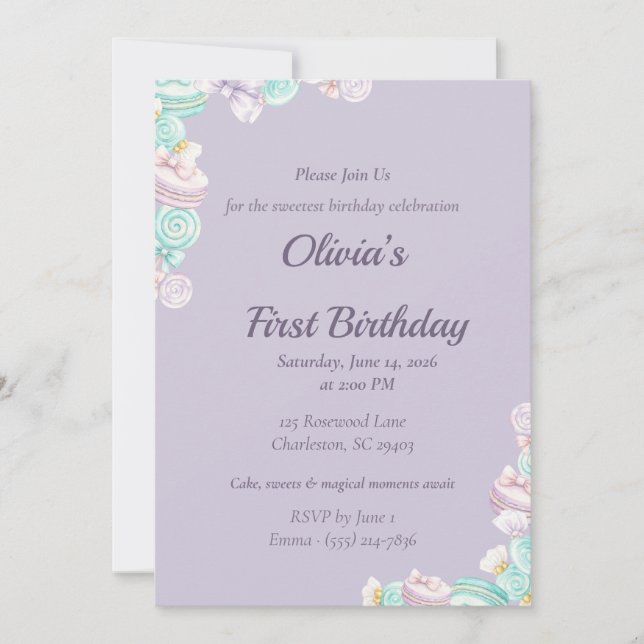 Pastel Candy Fairytale First Birthday Invitation (Front)