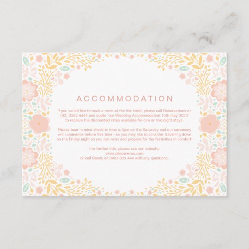 Pastel Candy Floral Wedding Direction Card