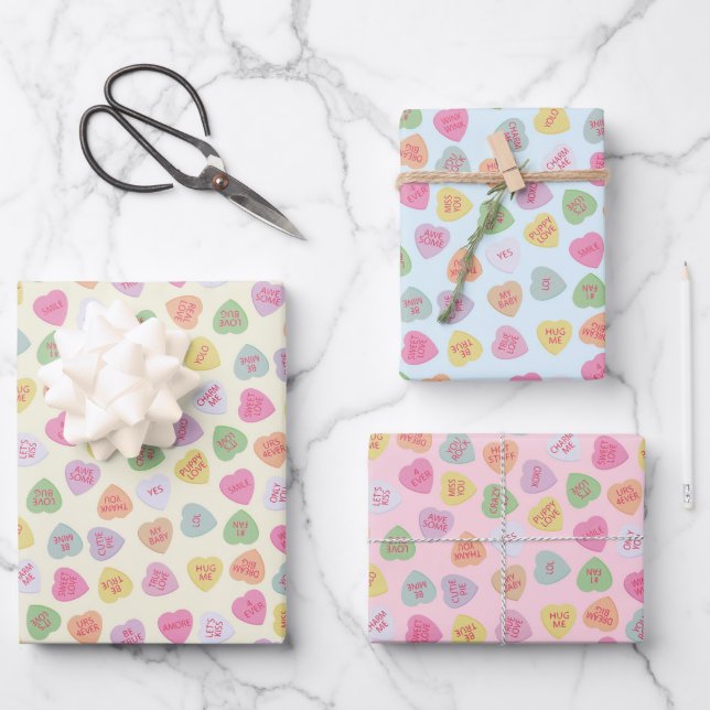 Pastel Candy Hearts Gift Wrap | Cute Valentine  (Front)