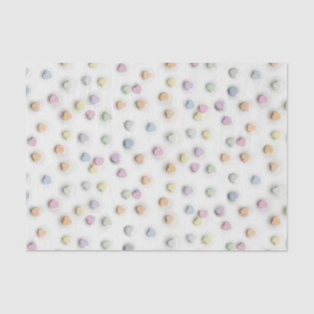 Pastel Candy Hearts on White Pattern Tissue Paper (Front)