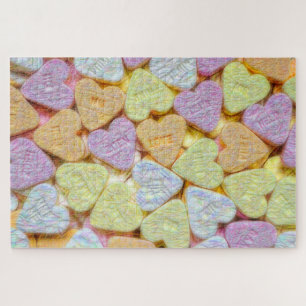 Pastel Candy Hearts Pink Yellow Valentines Day Jigsaw Puzzle