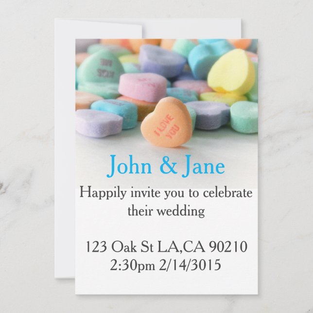 pastel candy hearts wedding invitations (Front)