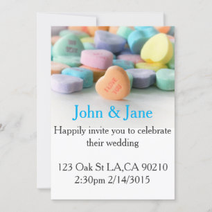 pastel candy hearts wedding invitations