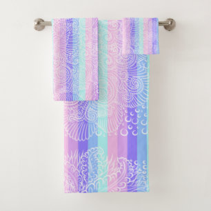 Pastel Candy Swirls   Striped Soft Fantasy Pattern Bath Towel Set