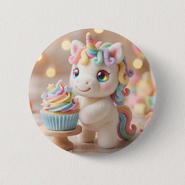 Pastel Candy Unicorn with Rainbow Cupcake Button (Front)