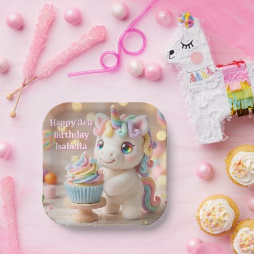Pastel Candy Unicorn with Rainbow Cupcake Paper Plates