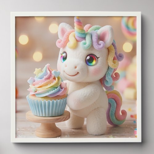 Pastel Candy Unicorn with Rainbow Cupcake Peel And Stick Photo Tile