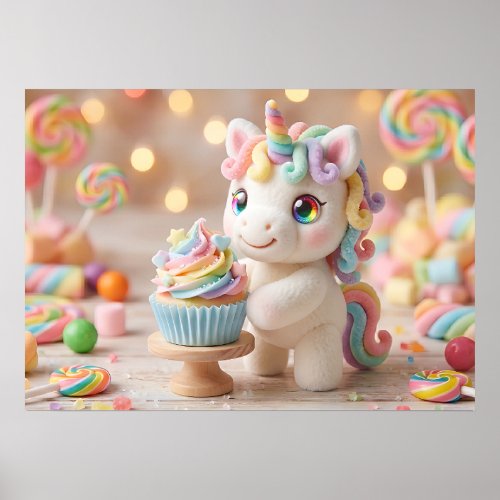 Pastel Candy Unicorn with Rainbow Cupcake Poster
