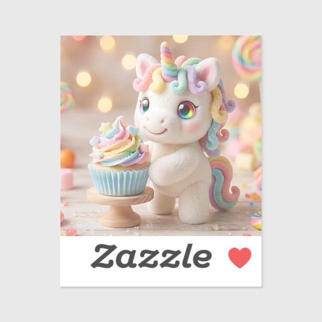 Pastel Candy Unicorn with Rainbow Cupcake Sticker (Sheet)