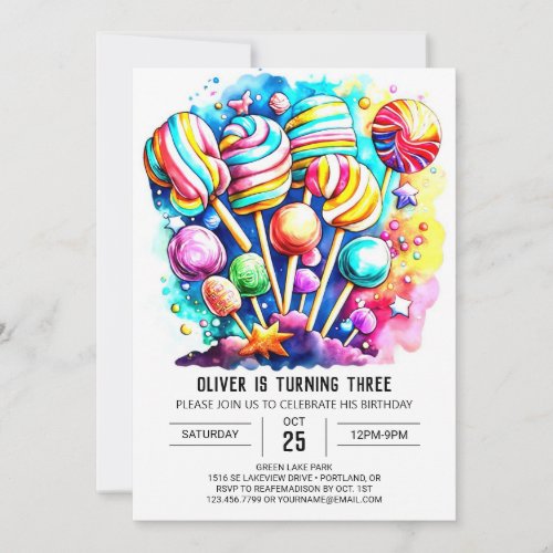 Pastel Candyland Kids Birthday Invitation