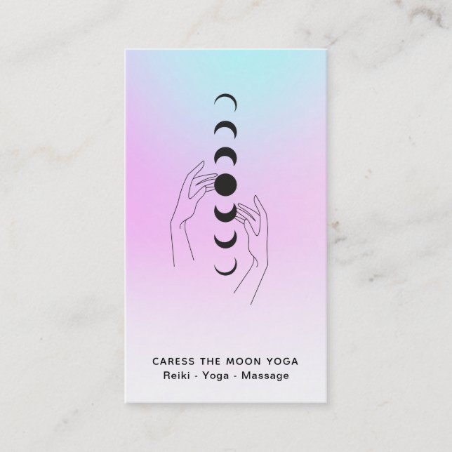 *~* Pastel Caress The Moon Phases Celestial Hands Business Card (Front)