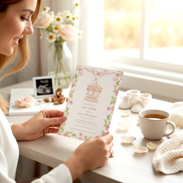 Pastel Carousel Baby Shower with rsvp QR code Invitation (Creator Uploaded)