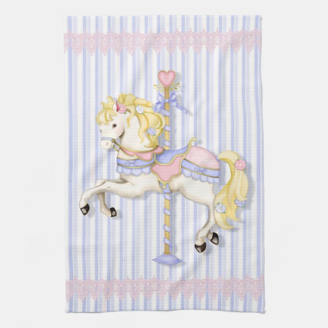 Pastel Carousel Pony Kitchen Towel (Vertical)