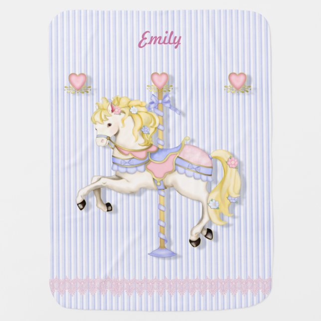 Pastel Carousel Pony Swaddle Blanket (Front)