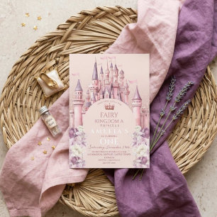 Pastel Cartoon Castle Fairy First 1st Birthday Invitation