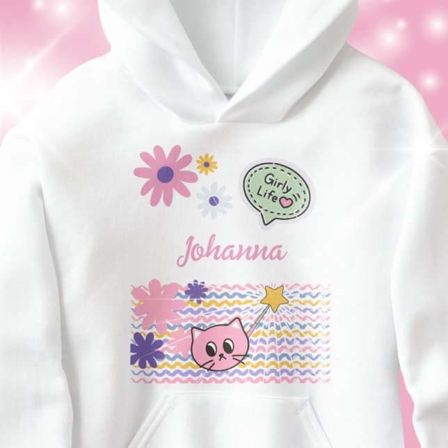 Pastel Cartoon Cat Flowers Girly Life Hoodie (Pastel Cartoon Cat Flowers Girly Life Hoodie ©Susanne Sachers - Sunny Wanderlust 🌞✈️)