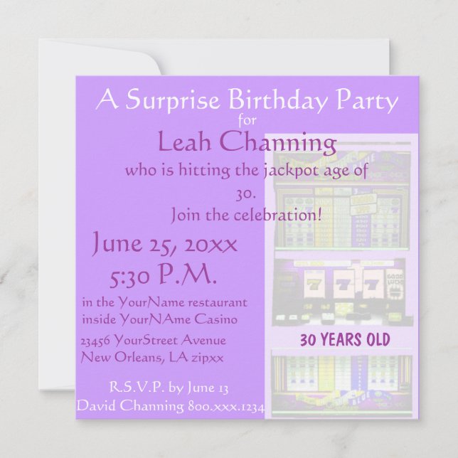 Pastel Casino Slot Machine Birthday Party Invitation (Front)