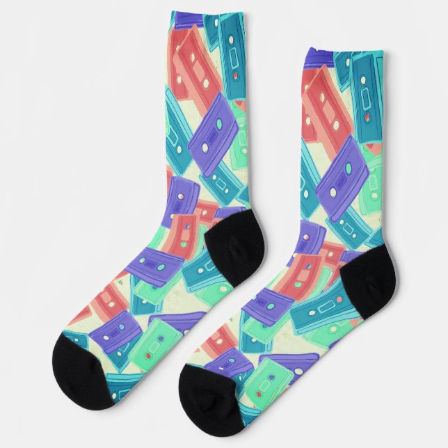Pastel Cassette Tapes - 90s Aesthetic Music Socks (Left)