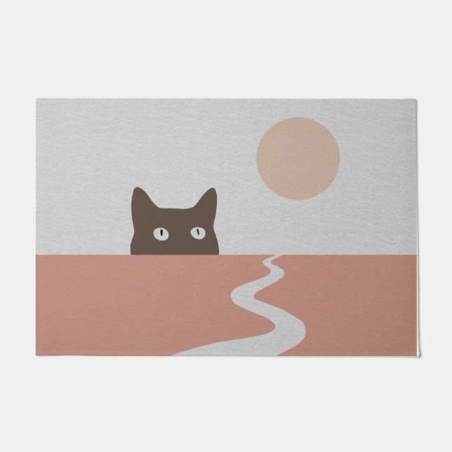 Pastel Cat Doormat, Pink Decor Mat (Front)