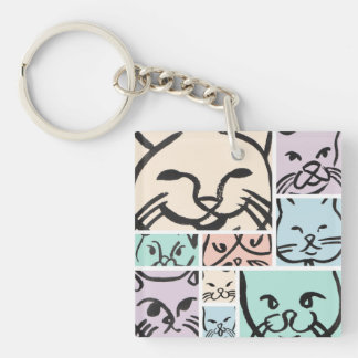 Pastel Cat Faces Keychain