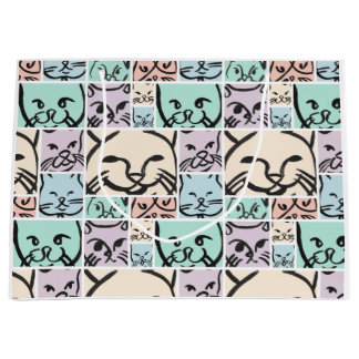 Pastel Cat Faces Large Gift Bag
