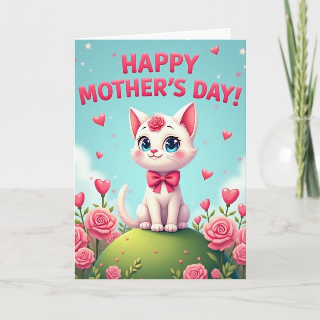 Pastel Cat Happy Mothers Day Card (Front)