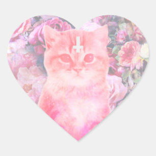 Pastel Cat Heart-Shaped Sticker