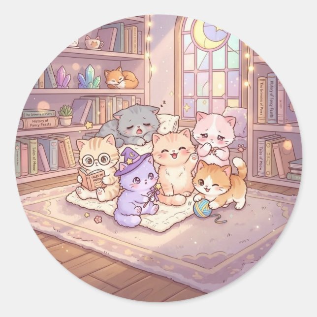 Pastel Cat Library Friends Sticker (Front)