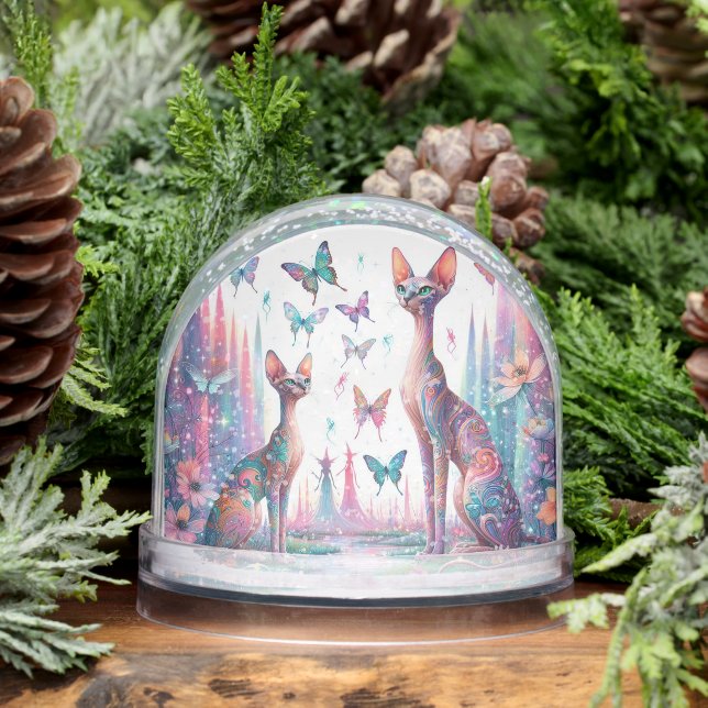 Pastel Cats and Butterflies Snow Globe (Winter)