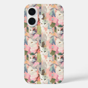 Pastel Cats Colorful Pattern iPhone 16 Case