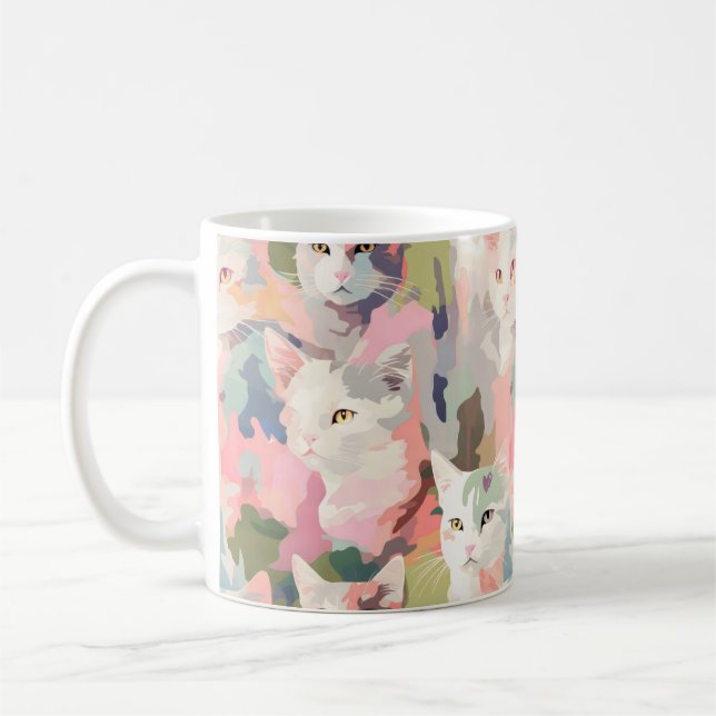 Pastel Cats Colorful Pattern Coffee Mug (Left)