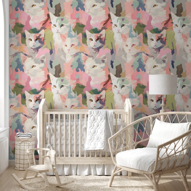 Pastel Cats Colorful Pattern Wallpaper (Kids)