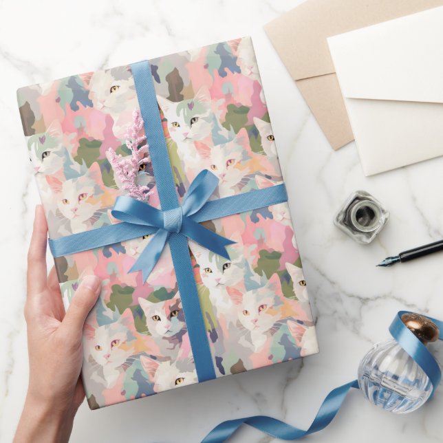 Pastel Cats Colorful Pattern Wrapping Paper (Gifting)