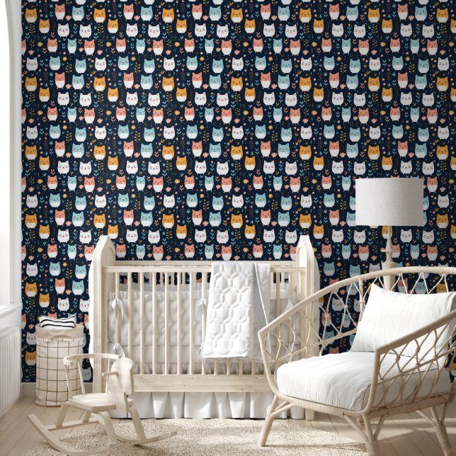 Pastel Cats Pattern Wallpaper (Kids)