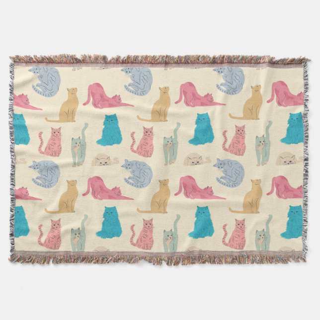 Pastel Cats Throw Blanket (Front)