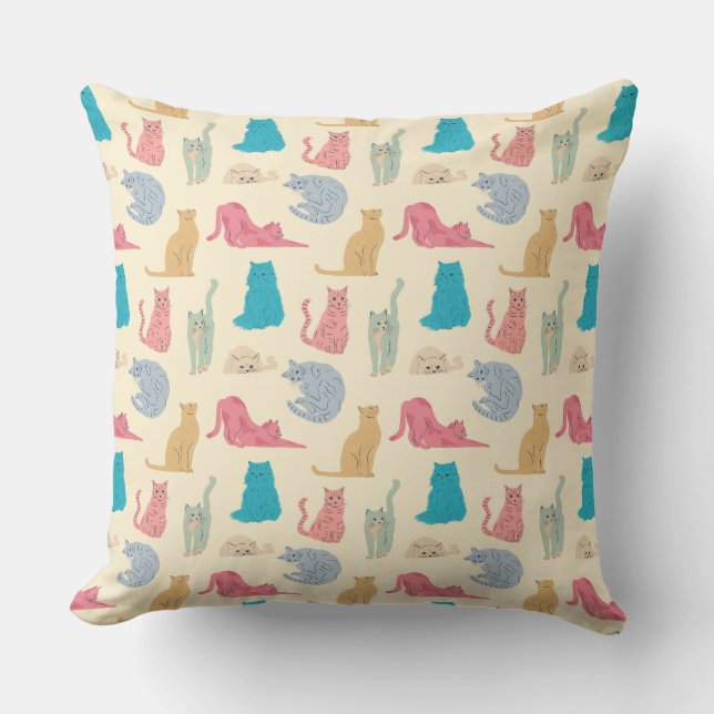 Pastel Cats Throw Pillow (Front)