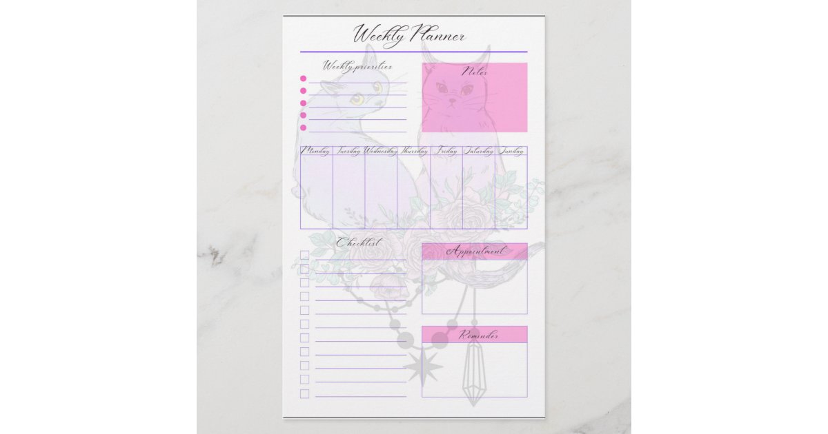 Pastel Cats Weekly Planner Sheets Stationery | Zazzle