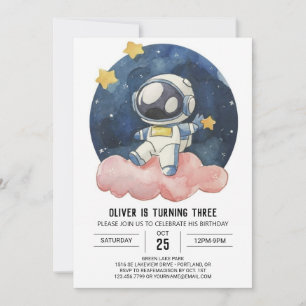 Pastel Celestial Children Astronaut Boy Birthday Invitation