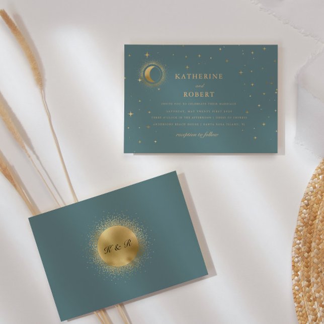 Pastel Celestial Gold Crescent Moon Wedding  Invitation (Creator Uploaded)