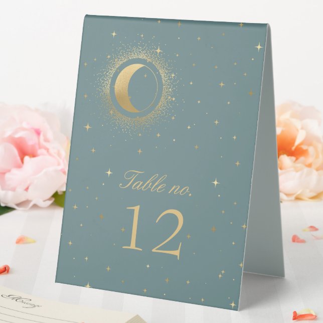 Pastel Celestial Gold Moon Number Table Tent (In SItu (Wedding))