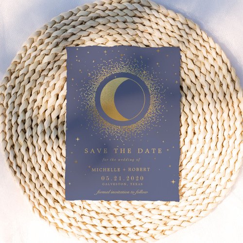 Pastel Celestial Gold Moon Photo Save The Date Invitation