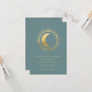 Pastel Celestial Gold Moon Photo Save The Date Invitation