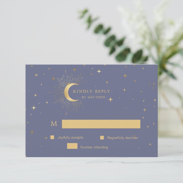 Pastel Celestial Gold Moon RSVP Response Card (Standing Front)